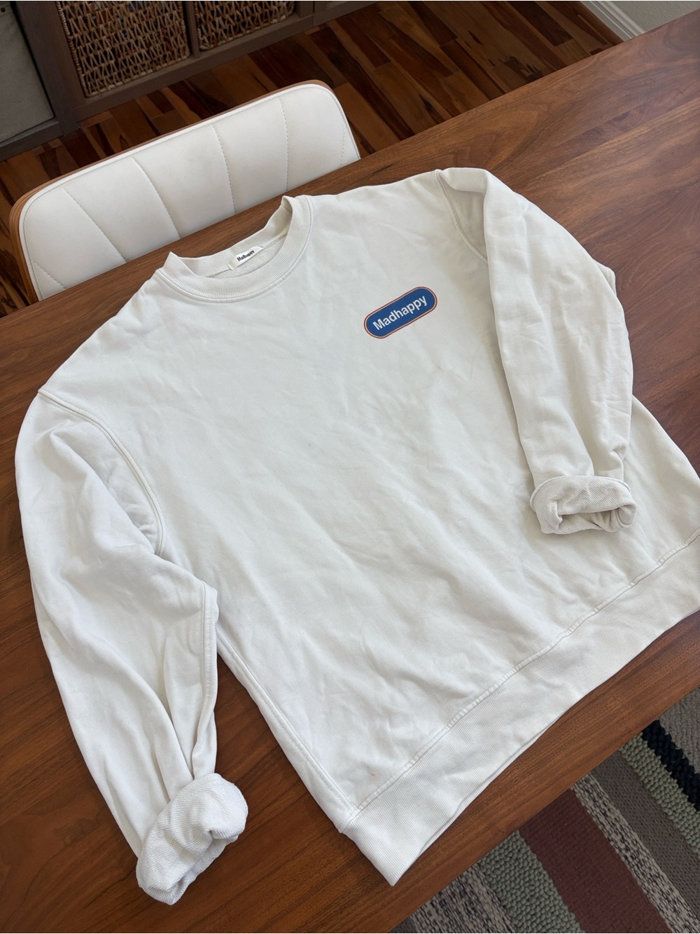 Madhappy‎ Off-White Crewneck Classics Logo Sweatshirt Pullover USA Size Small - Picture 4 of 13
